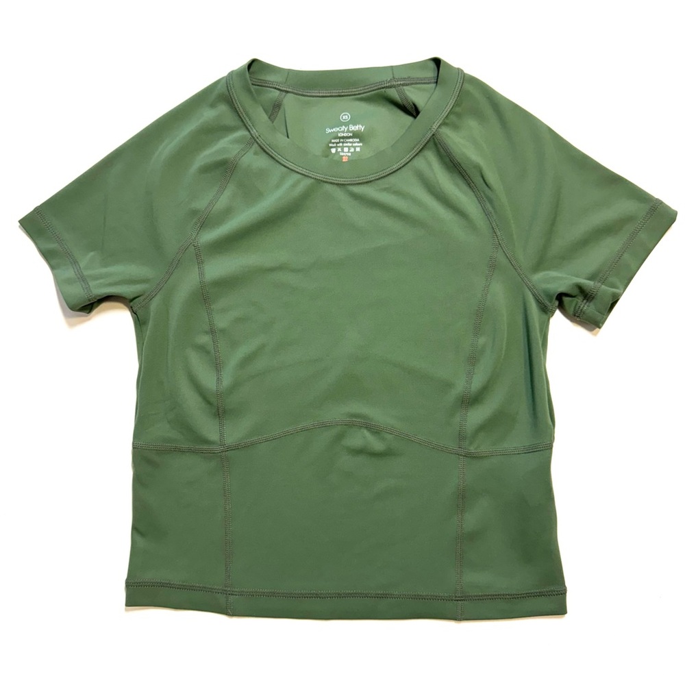 Sweaty Betty All Day Cropped Tee Shirt Olive Green Active Top Women’s Size XS - Picture 3 of 10